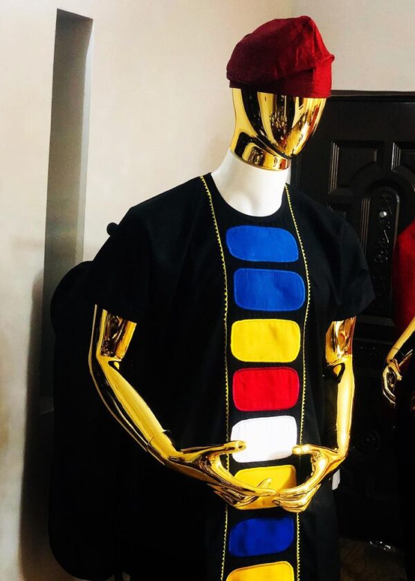 BLACK MULTICOLOURED PATCHES KAFTAN